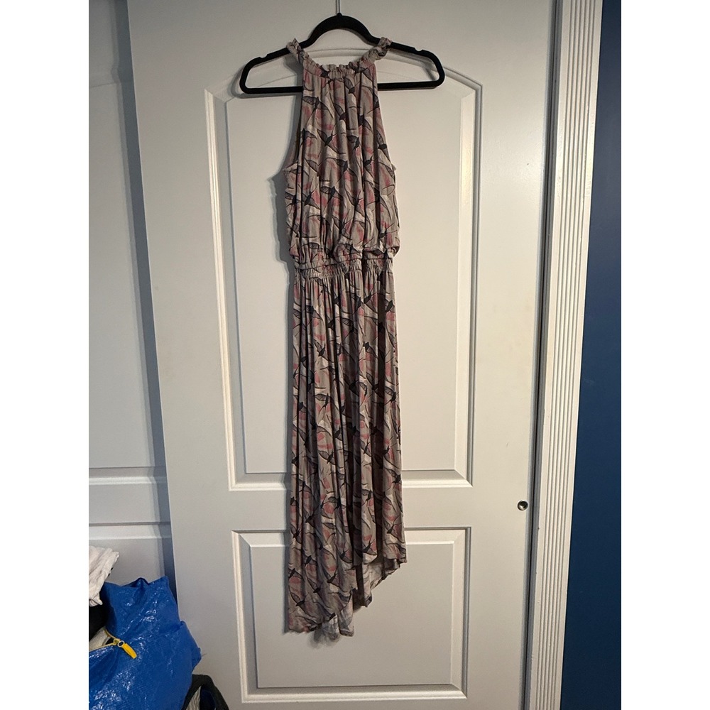 Apt. 9 Bird Print Halter Maxi Dress Small Gray Pink High Low Boho Cottagecore